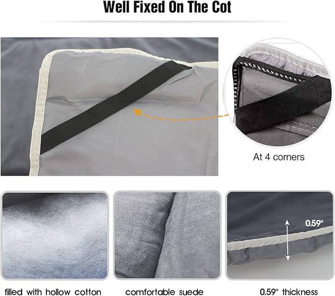 LITA XL Cot Pads for Camping, Soft Comfortable Cotton Thick Sleeping Cot Mattress Pad 72"x26", Grey and Navy Blue (Only Pad)