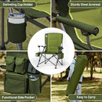 Timber Ridge 500lbs Oversized Folding Camping Chair, Heavy Duty Lawn Chair for Adults, Portable Collapsible High Back Chair with Cup Holder, Side Pocket Cooler Bag, for Outdoor, Sports, Green