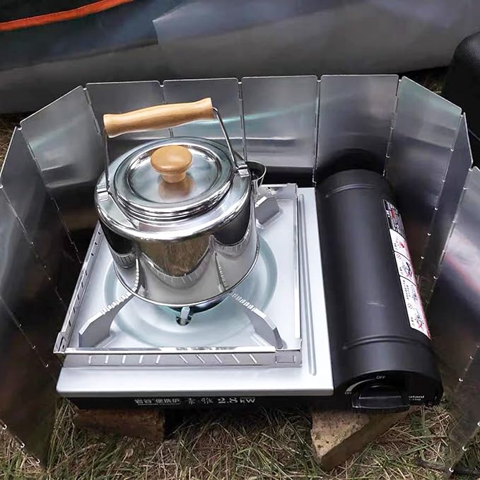 2 Pack Camping Stove Windscreen 16 Plates Folding Outdoor Stove Windscreen Aluminum Camp Stove Windscreen with Carrying Bag, Camping Stove Windshield for Camping Picnic, Backpacking, Cooking