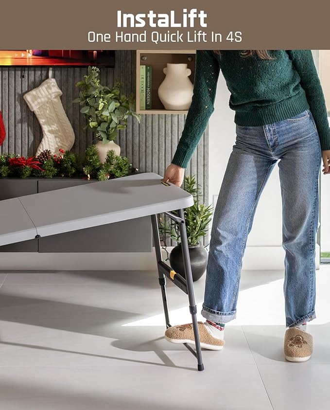FanttikOutdoor Folding Table 4 Foot, Effortless Quick Adjustable Height Foldable Small Card Table, Fixing Lock, Stable for Party Dining Events Picnic Indoor Outdoor Camping, 1 Pack, Zeta X4 Pro Grey