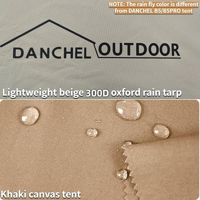 DANCHEL OUTDOOR Waterproof Rain Fly for Bell Tent, 4 Season Yurt Tent Rain Cover Protector Tarp with/No Stove Jack Glamping Gears, PU5000mm Lightweight 300D Oxford Polyester, Beige(13ft/16.4ft/20ft)
