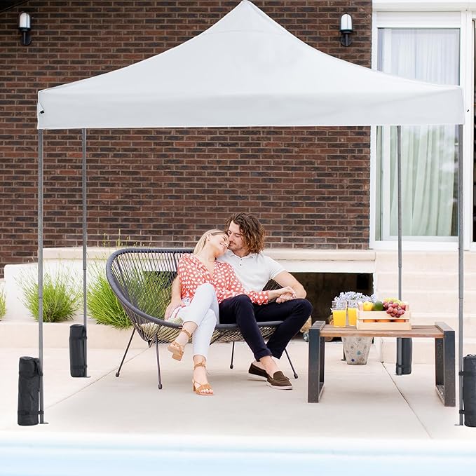 Sweetcrispy 10 x 10 Ft Pop Up Canopy Tent Outdoor Use, Portable Shade Waterproof Beach Tent with Sand Bags for Events Backyard Parties, White