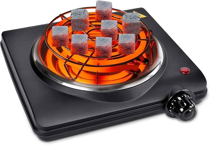 Electric Charcoal Burner Stove Portable Hot Plate Grill Coal Burners Heating Plate 700W Charcoals Starter Heater with Smart Heat Control & Stainless Steel Fast Heating for Cooking Top Countertop