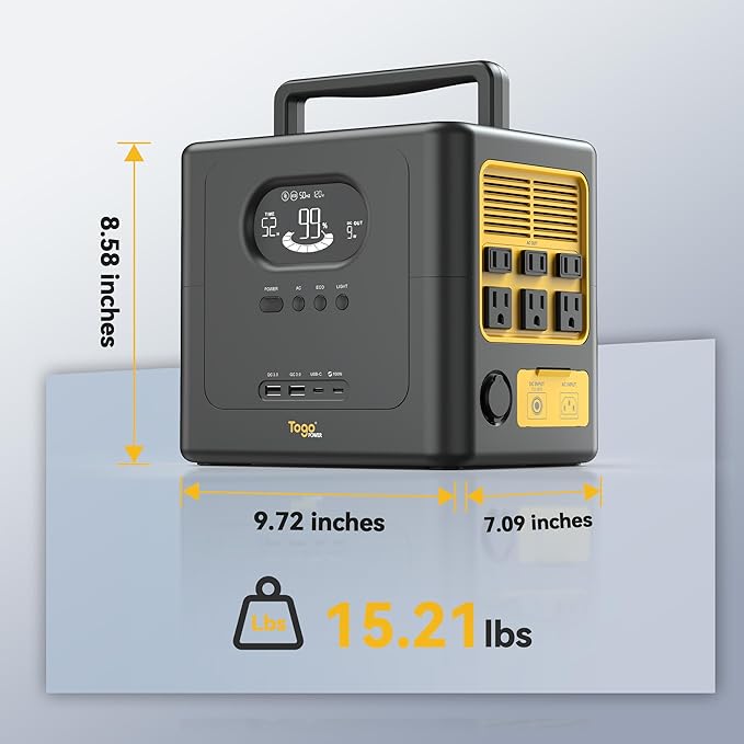 Togo POWER 600W Portable Power Station, 560Wh Solar Generator with LiFePO4 Battery, 6 AC Outlets, 100W USB-C PD, Wireless Charging & App Control for Home Backup, RV, and Outdoor Camping