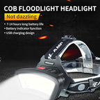 Headlamp LED Headlight Rechargeable 22000 High Lumen USB Head Light, Head Lamp COB Floodlight with Red Light for Adults - Night Fishing, Construction, Maintenance - 90° Adjustable