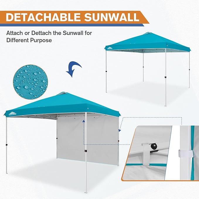 EAGLE PEAK Commercial Canopy 10x10 Pop Up Canopy Tent with 1 Sidewall, Easy Setup Heavy Duty Instant Event Shelter for Vendors & Markets, Outdoor Sun Shade, Turquoise