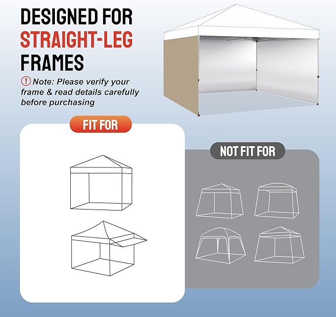 CROWN SHADES 12x12 Canopy Sidewalls (4pck) - Side Walls 12x12, Sidewalls for Canopy - Tent Accessories, Beige