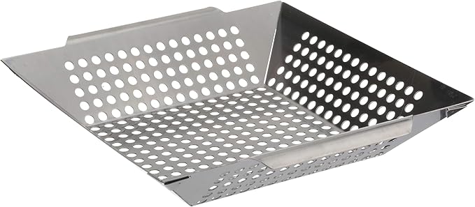 Mr. Bar-B-Q Stainless Steel Skillet Large Strainer Perfect for Cooking Seafood & Vegetables Grill Basket Built In Handles Stainless Steel for BBQ Grill Camping Backpacking Grilling Accesories 06034Y