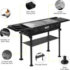 comzenz 35’’ Portable Charcoal Grill Folding BBQ Grill for Outdoor Grilling Cooking Camping Hiking Picnics Tailgating Backpacking Party, With Storage Bag & Non-Stick Frying Pan, Matte Black