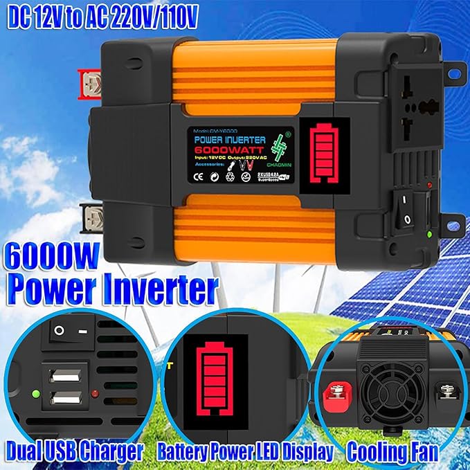 6000W Off-Grid Solar Inverter Kit with 100W Foldable Waterproof Panel & 50A Controller for RV, Camping, and Outdoor Use(6000w)