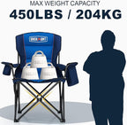 Overmont Oversized Folding Camping Chair - 450lbs Support with Padded Cushion Cooler Pockets - Heavy Duty Collapsible Chairs for Sports Garden Beach Fishing