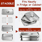 Stainless Steel Grill Prep & Serve Tray Set with Lids – Grill Carry System for Large Food Prep, Marinating Containers, Oven Roasting, and Serving (Grill Prep & Serve Tray Set #1)