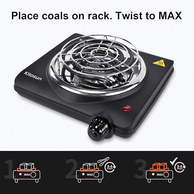 Electric Charcoal Burner Stove Portable Hot Plate Grill Coal Burners Heating Plate 700W Charcoals Starter Heater with Smart Heat Control & Stainless Steel Fast Heating for Cooking Top Countertop