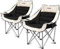 Oversized Camping Chair, Portable Folding Padded Camping Chairs with Cup Holder and Carry Bag, Heavy Duty Outdoor Camping Chairs for Adults, Up to 400Lb, for Fishing (Black-2 Pack)