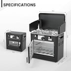 ROVSUN 2-in-1 Portable Camping Stove & Propane Oven with Piezo Igniter, 2 Burner Stove & Outdoor Oven with Adjustable Fire, Thermometer, Wind Panel & Regulator for Traveling, Tailgating (Black)