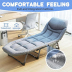 6 Angle Adjustable Folding Cot Bed Chaise Lounge Chair Heavy Duty Portable with Mattress and Pillow for Camping Office Nap Patio Indoor Home Comfortable Lay Flat Reclining Foldable（66IN）