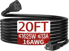 16/3 Black Extension Cord 20 FT, Indoor Extension Cord Flexible & Durable, 3 Prong Power Cable, Suitable for Home and Office, 13 Amp 1625 Watt 125VAC 16AWG, ETL Listed