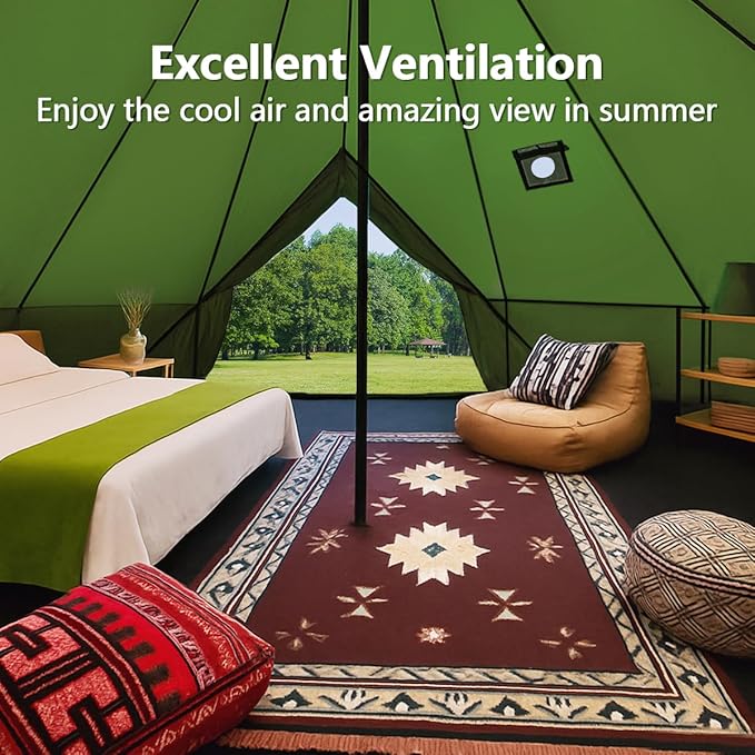 Canvas Bell Yurt Tent with Stove Jack, Waterproof Luxury 4 Season Tents for Family Outdoor Camping 100% Cotton Green Glamping Tents for Hunting, Partie, All Year Living