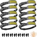 10Pack LED Headlamp Rechargeable with 3 Led Strip, 230° Wide Beam Head Lamp for Forehead, 6Mode Hard Hat Light for Adults, Flashlight for Work, Hiking, Running, Camping Essentials Gear