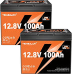 2 Pack 12V 100Ah Mini LiFePO4 Lithium Battery Built-in 100A BMS 1.28kWh 10-Year Lifespan Rechargeable Battery 6000 Deep Cycles Perfect for RV Solar System Camping Off-Grid