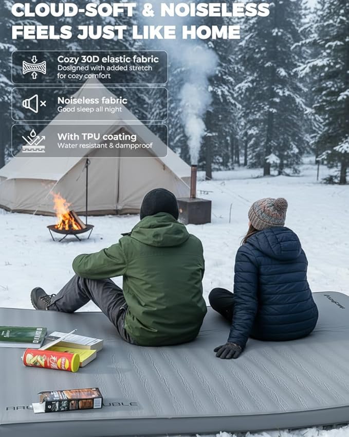 KingCamp PREMIUM DOUBLE Self Inflating Sleeping Pad, 7.5 R-Value Air & Foam Camping Mattress 2 Person, 3" Thick Full Size Double Insulated Sleeping Pad with Pump Sack for Car Camp Tent, PVC Free, Grey
