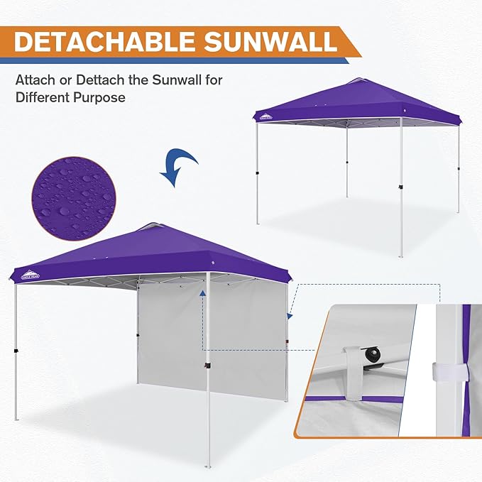 EAGLE PEAK Commercial Canopy 10x10 Pop Up Canopy Tent with 1 Sidewall, Easy Setup Heavy Duty Instant Event Shelter for Vendors & Markets, Outdoor Sun Shade, Purple