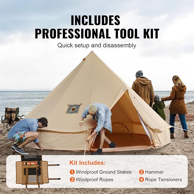 Happybuy Canvas Bell Tent - 4 Seasons Breathable 100% Cotton Canvas Yurt - w/Stove Jack, Luxury Glamping Tent Waterproof for Family Camping, Hunting, Party