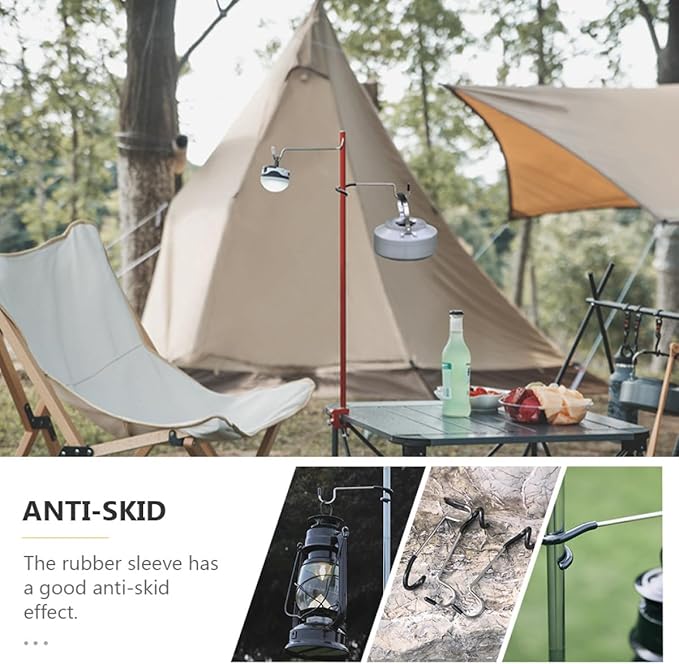 Wakauto Camping Lantern Hooks 2pcs Stainless Steel Light Pole Hooks Black Tent Lamp Hangers Outdoor Camping Accessories for Hiking and Backpacking