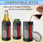 winorax Truck Driver Gifts Trucker Tumbler 4-in-1 Can Cooler American Flag Design 12oz Stainless Steel Insulated Tumblers Coffee Travel Mug Cup With Lid For Dad Truck Lovers Drivers Truckers Driver