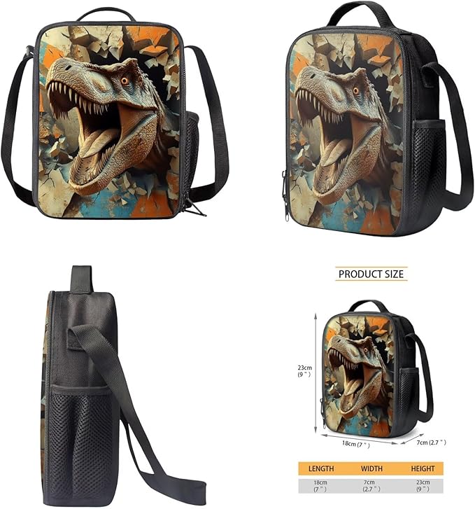 Dinosaur Backpack with Lunchbox Cool Kids Backpack Lightweight Trendy Bookbag for Boys 8-12 with Lunch Box 4 Piece School Bag for Boys 7-8 Outdoor Daypack Travel Back to School Gifts