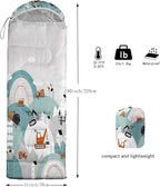 Kids Sleeping Bag for Boys Girls,Cartoon Blue Unicorn Print-Lightweight Warm Portable Outdoor Indoor-Waterproof Cold Weather Resistant Sleeping Bag for Camping Hiking