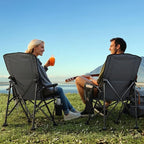 Overmont Heated Camping Chair with High Back - 3 Heat Levels 2-Zone Separately Heating - 450 LBS Support Heavy Duty Folding Chair Portable for Adults Patent No.: US D1.028.543S - Battery NOT Included