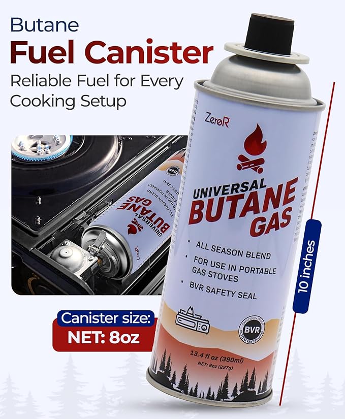 ZeroR Butane Fuel Canister Cartridge 13.4 fl oz (390 mL) | Compatible with Portable Camping Stoves and Torches