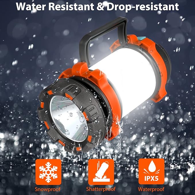 2 Pack Camping Lantern, Outdoor LED Camping Light, Rechargeable Flashlights with 1000LM, 6 Modes, IPX5 Waterproof Portable Emergency Camp Light for Hurricane Survival - Orange