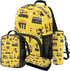 Excavator Backpack with Lunch 2Nd Grade Backpack Boys Lightweight Trendy Kids Bookbag with Lunch Box Boys 4 Piece School Bag for Boys 7-8 Daypack Travel Hiking Outing Camping