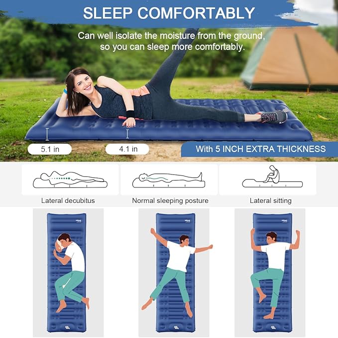 HiiPeak Ultralight Inflatable Sleeping Mat with Built-in Foot Pump & Pillow, Compact Air Mattress for Backpacking, Hiking (Blue)