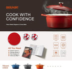 Overmont Refined Enameled Cast Iron Dutch Oven - 5.5QT Pot with Wide Handles Lid Cookbook & Cotton Potholders - Heavy-Duty Pre-Seasoned Cookware Oven Safe to 500°F for Braising, Stews, Roasting, Bread Baking