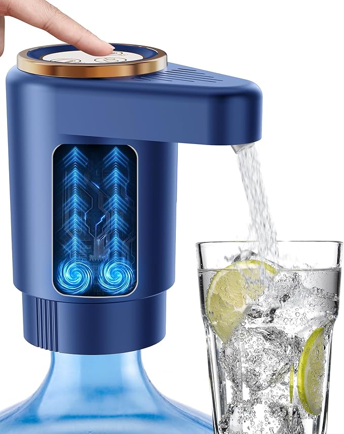 Water Jug Pump for 5 Gallon Bottle – Portable Electric USB-C Charging Dispenser, Dual Powerful Motors, Fast Flow, Fits 2-5 Gallon Jugs – Ideal for Home, Office, Camping, RV, Dark Blue