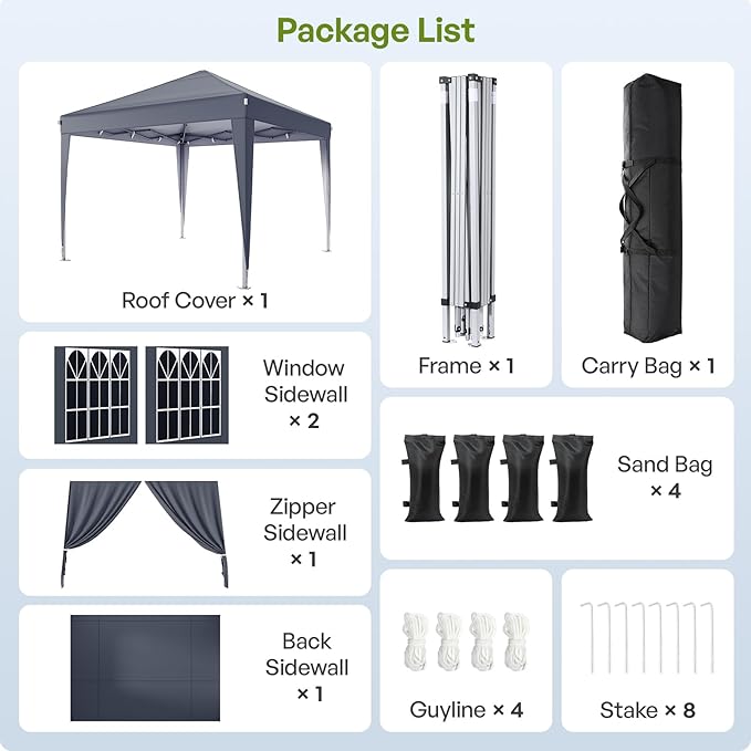 10x10 Pop Up Canopy with Sidewalls, Outdoor Instant Canopy Tent with Carry Bag for Commercial Events, Camping, Backyard Parties - Dark Grey