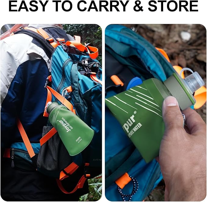 Collapsible Squeeze Water Filter Bottle-650ml with Filter with NSF/FDA Certification Befree or Peak Series Replacement for Hiking,Running,Camping,Travel,Cycling,Fishing,BPA-Free(Green)