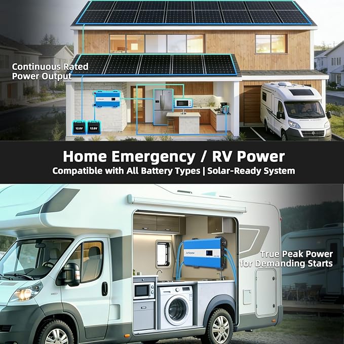 2080W Pure Sine Wave Power Inverter - 30dB Ultra Quiet, 6000W Surge, Game-Changing Design | 12V to 120V AC Converter for Home, RV, Camping, Off-Grid & Outdoor Adventures