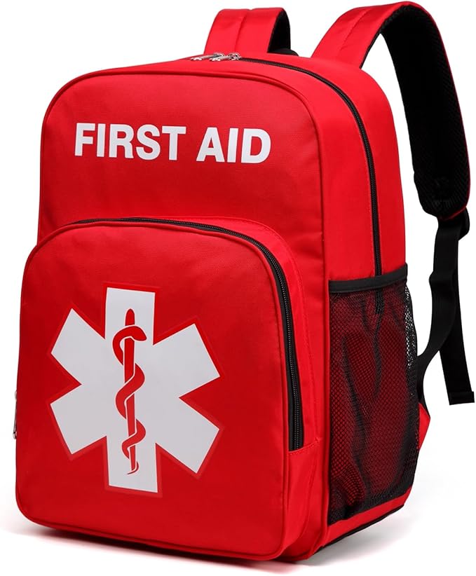First Aid Backpack Emergency Empty Waterproof Survival First Responder Trauma Bag Travel Home Outdoor Camping (Red)