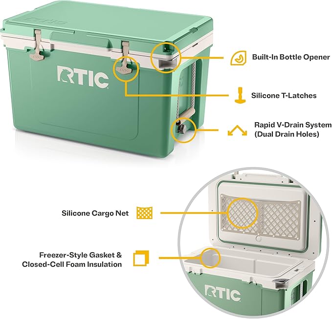 RTIC Ultra-Light 52 Quart Hard Cooler Insulated Portable Ice Chest Box for Beach, Drink, Beverage, Camping, Picnic, Fishing, Boat, Barbecue, 30% Lighter Than Rotomolded Coolers