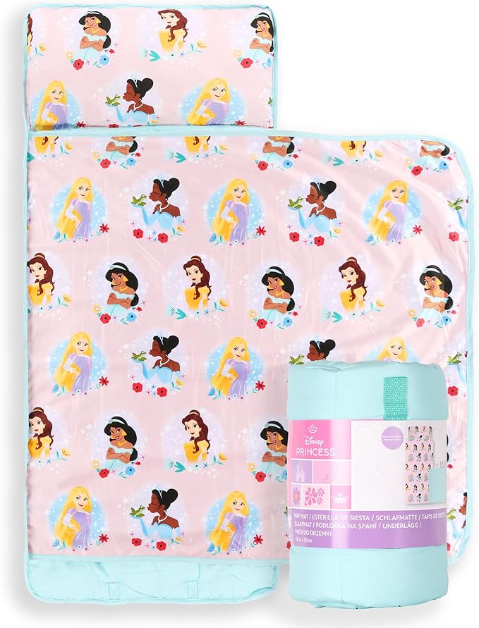 Jay Franco Kids Nap Mat with Embedded Pillow & Blanket – Soft 46"x20" Microfiber Sleeping Bag with Name Tag & Handle for School, Travel, Sleepover