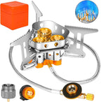 9900W Windproof Camping Gas Stove, Portable Camping Stove with Piezo Ignition, 1LB Propane Tank Adapter, Butane Adapter for Outdoor Cooking, Picnic, Camping and Hiking