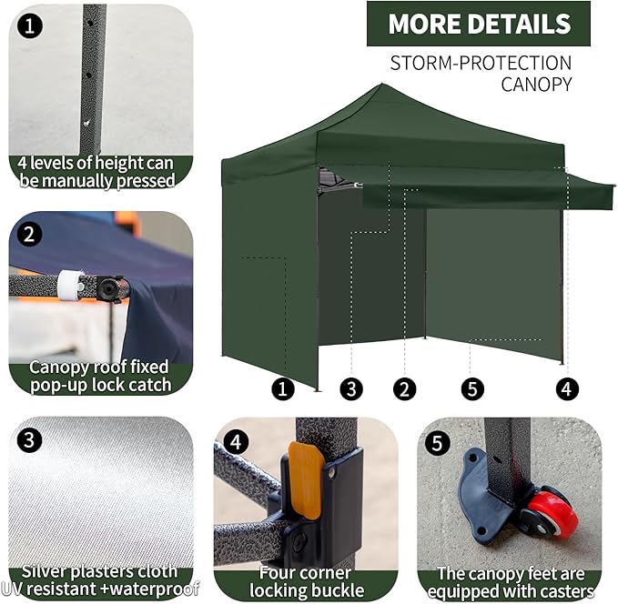 Pop up Canopy Tent with Awning Easy up Canopy with Wheel Bag Heavy Duty Waterproof Canopy Commercial Gazebo Tent for Outdoors Parties Vendors