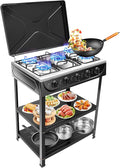 Outdoor Propane Gas Stove, 5 Burner Portable Stand Cooker Camping Natural Gas Stove Outdoor Cooking Gas Stove for Backyard Cooking High Pressure Single Cooker Cooking Home Brewing Camping Turkey