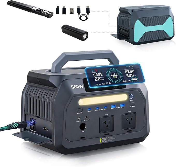 IEETek P800 Portable Power Station,512Wh LiFePO4 Battery,800W(1600W Peak)AC Outlet Power Bank,1 Hour Fast Charging Lithium Solar charger Generator,Home Use,Emergency Backup,RVs,camping essentials gear