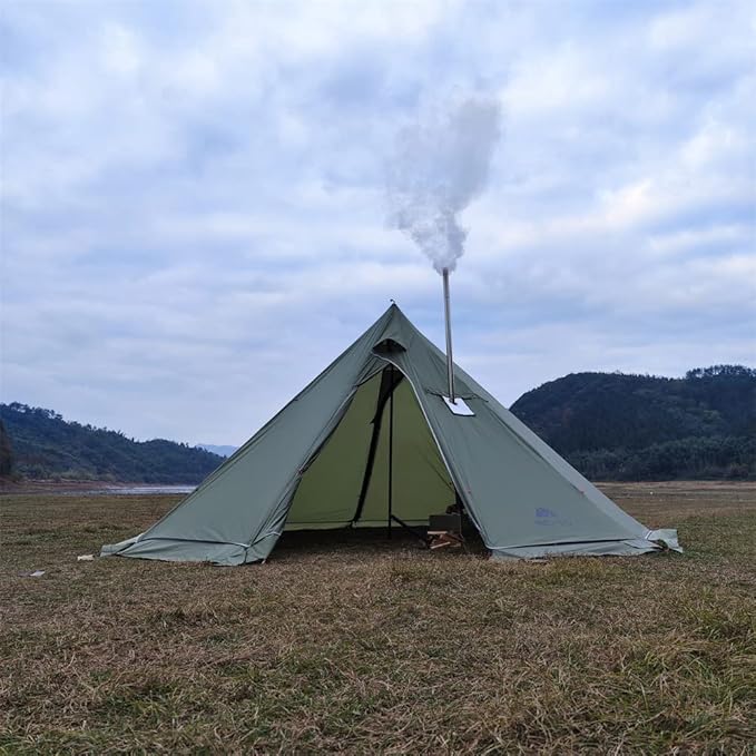 Tipi Hot Tent with Fire Retardant Stove Jack for Flue Pipes, 5~8 Person, Teepee Tents for Family Team Outdoor Backpacking Camping Hiking