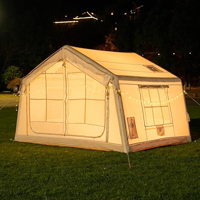 ABORON 2/6/8/10/12 Person Inflatable Camping Tent, Easy Setup Blow Up Tent with Hand Pump, PU3000mm Waterproof & Breathable 4 Season Glamping Tent for Outdoor Camping